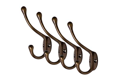 CRAFTSMAN ROAD Vintage Cast Iron Wall Hooks (Antique Brass Finish, Set of 4) - Rustic, Farmhouse Coat Hooks | Coats, Bags, Towels, Hats | Classic Slender - Image 5