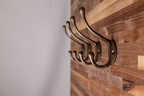 CRAFTSMAN ROAD Vintage Cast Iron Wall Hooks (Antique Brass Finish, Set of 4) - Rustic, Farmhouse Coat Hooks | Coats, Bags, Towels, Hats | Classic Slender - Image 2