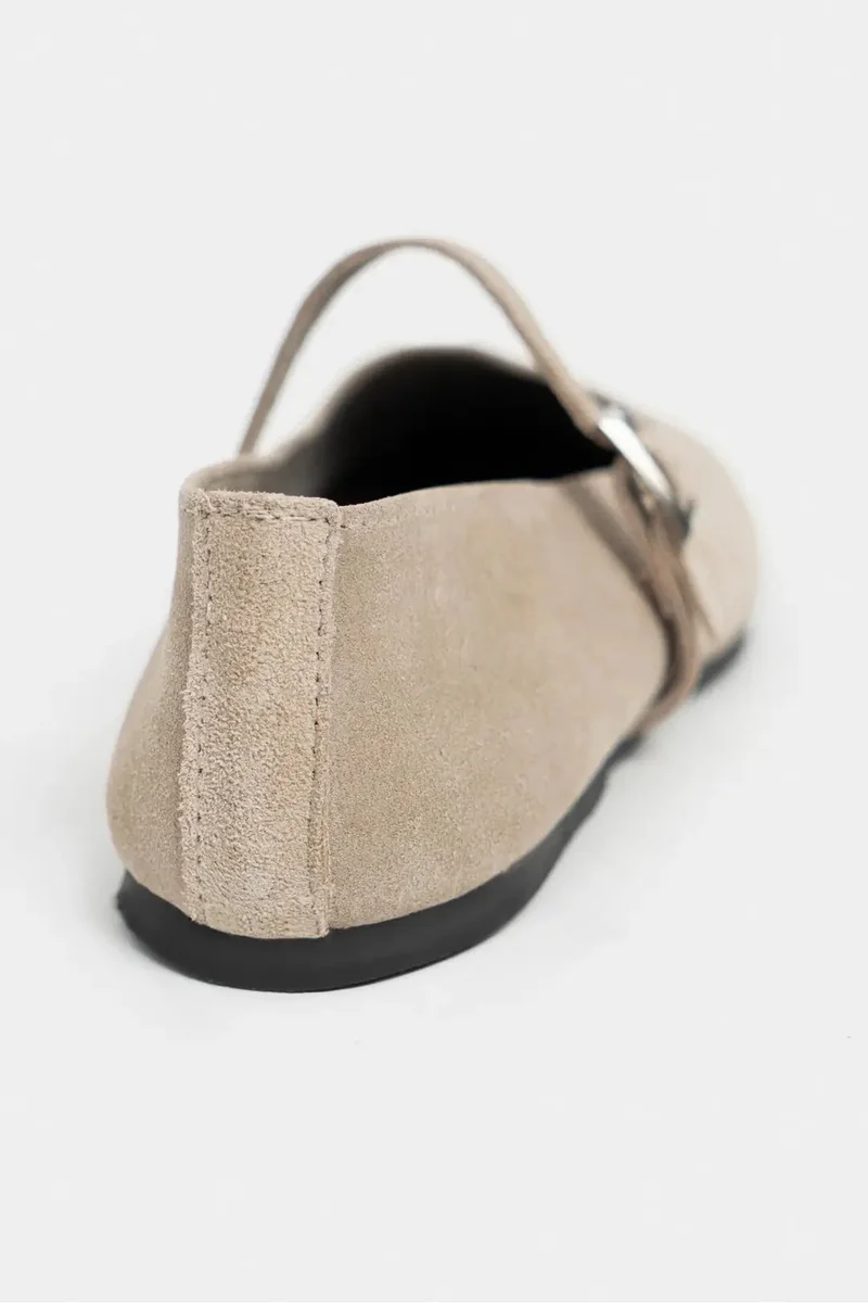Nisantasi Shoes  Mono Genuine Leather Buckle Detail Ballet Flat — Beige for Women | Best Price UAE