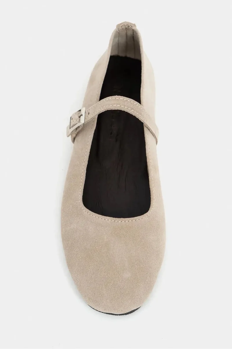 Nisantasi Shoes  Mono Genuine Leather Buckle Detail Ballet Flat — Beige for Women | Best Price UAE