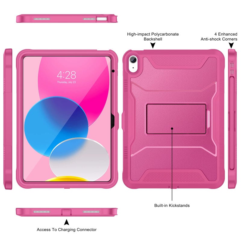 Soke Case for iPad (A16) 11th Generation 11-inch 2025, iPad 10th Generation 10.9-inch 2022, with Built-in Screen Protector and Kickstand, Rugged Full Body Protective Cover - Hot Pink - Image 3
