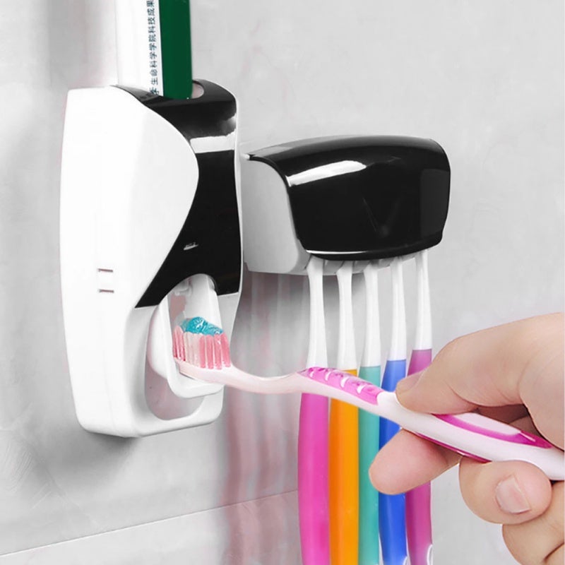 Toothpaste Dispenser Black Wall-Mounted Holder With Anti-Dust Design - Vacuum Extrusion Pump Brush Organizer for Home Hotel Bathroom - Image 3