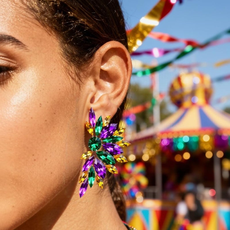 CSIYANJRY99 Mardi Gras Earring Outfit for Women Colorful Earrings for Women Accessories Rhinestone Earring Fashion Bling Colorful Crystal Cluster Drop Dangle Earrings Prom Dress Jewerly - Image 2