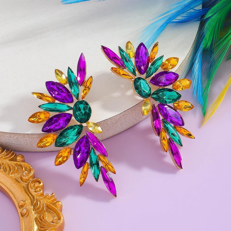 CSIYANJRY99 Mardi Gras Earring Outfit for Women Colorful Earrings for Women Accessories Rhinestone Earring Fashion Bling Colorful Crystal Cluster Drop Dangle Earrings Prom Dress Jewerly - Image 5