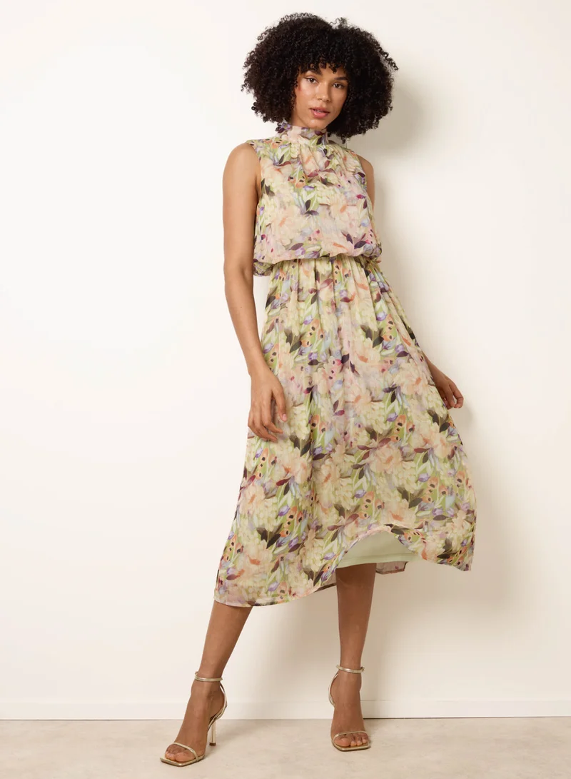 Blue Vanilla Wartercolour Printed Sleeveless Midi Dress