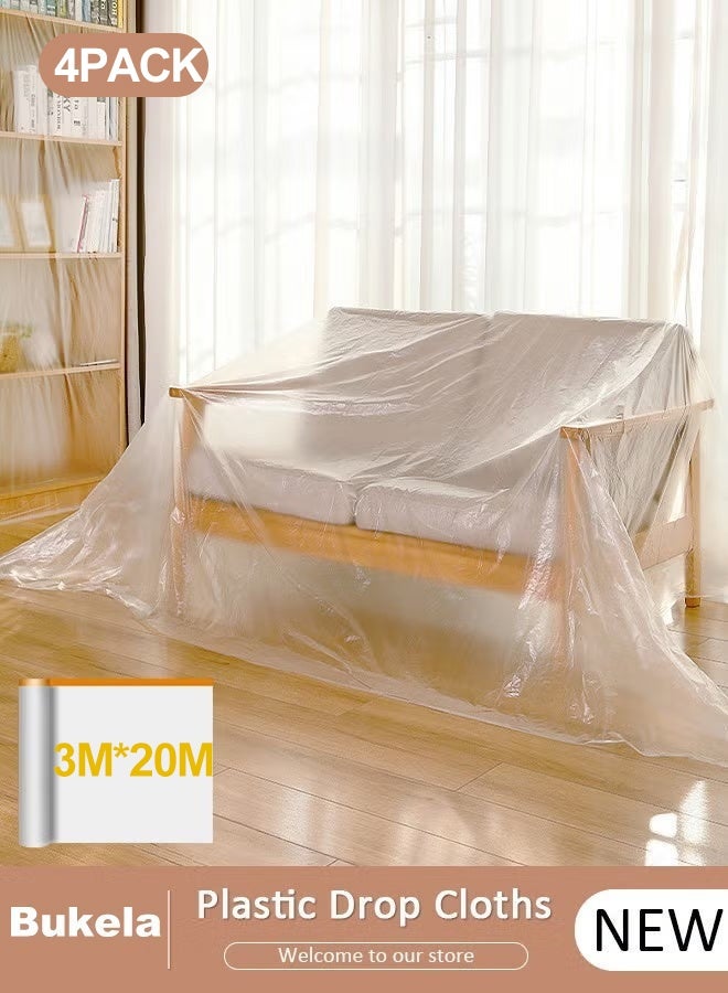 Bukela Plastic Drop Cloths, Waterproof Anti-Dust Furniture Cover With Adhesive Strip, Thicken Painters Drop Cloth, Disposable Plastic Cover for Painting Protection, Large Anti Dust Clear Cover for Sofa Furniture Floor Wall Protection - Image 1