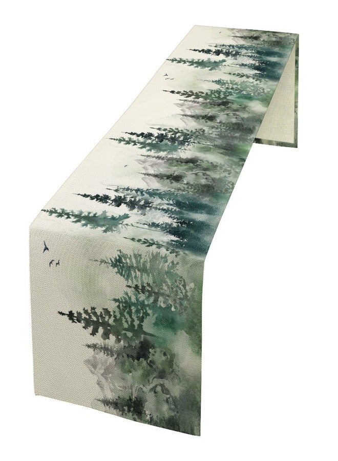 KANEPE Forest Table Runners Foggy Forest Mountains Landscape for Indoor Outdoor Party Dinner Festival Rustic Farmhouse Holiday Home Kitchen Dining Room, 13x36in - Image 1