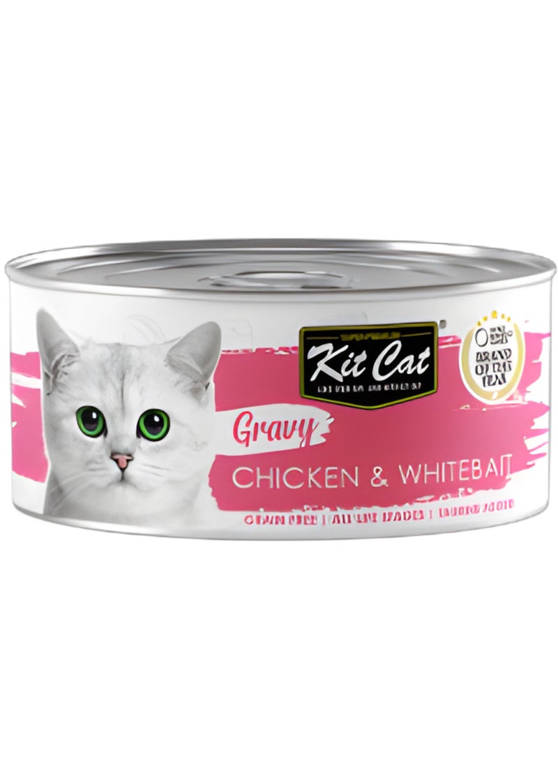 Kit Cat (24 packs) wet food with  Chicken & Whitebait  flavor for small and large cats / 70 grams - Image 2