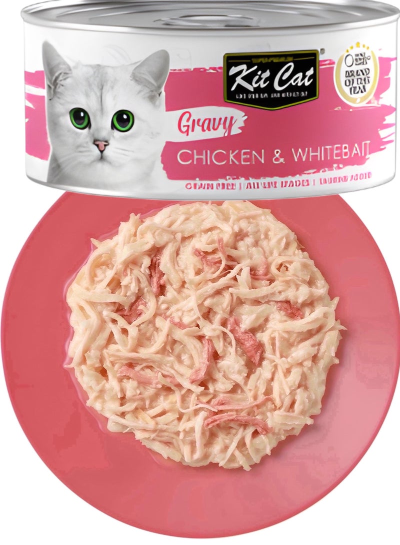Kit Cat (24 packs) wet food with  Chicken & Whitebait  flavor for small and large cats / 70 grams - Image 3