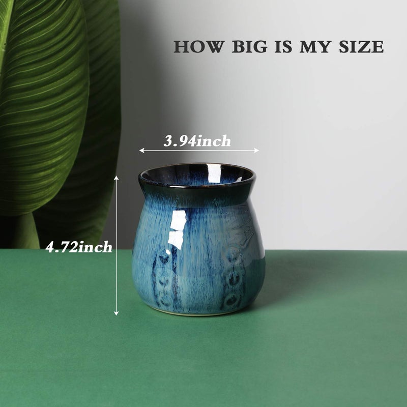 HAOTOP Ceramic Utensil Holder Porcelain Utensil Crock Easy to Clean - 30oz (Gradient Blue) - Image 2
