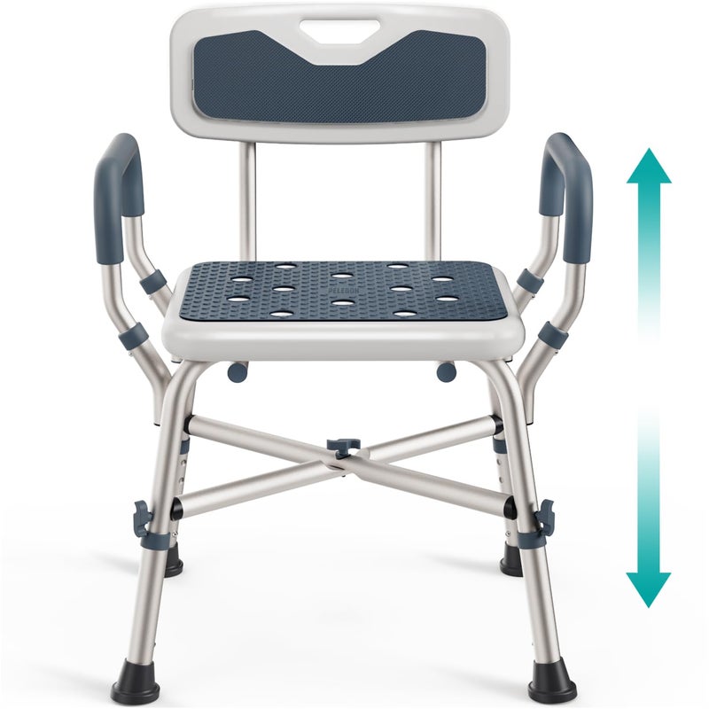 PELEGON Shower Chair for Elderly and Disabled (450lb) with Padded Armrests and Back, Adjustable Height Shower Seat, Heavy Duty Shower Chairs for Inside Shower, Handicap - Blue - Image 1