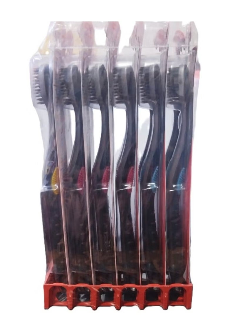 Colgate 360 Charcoal Toothbrush, medium,12Pcs ,Multi Color - Image 2