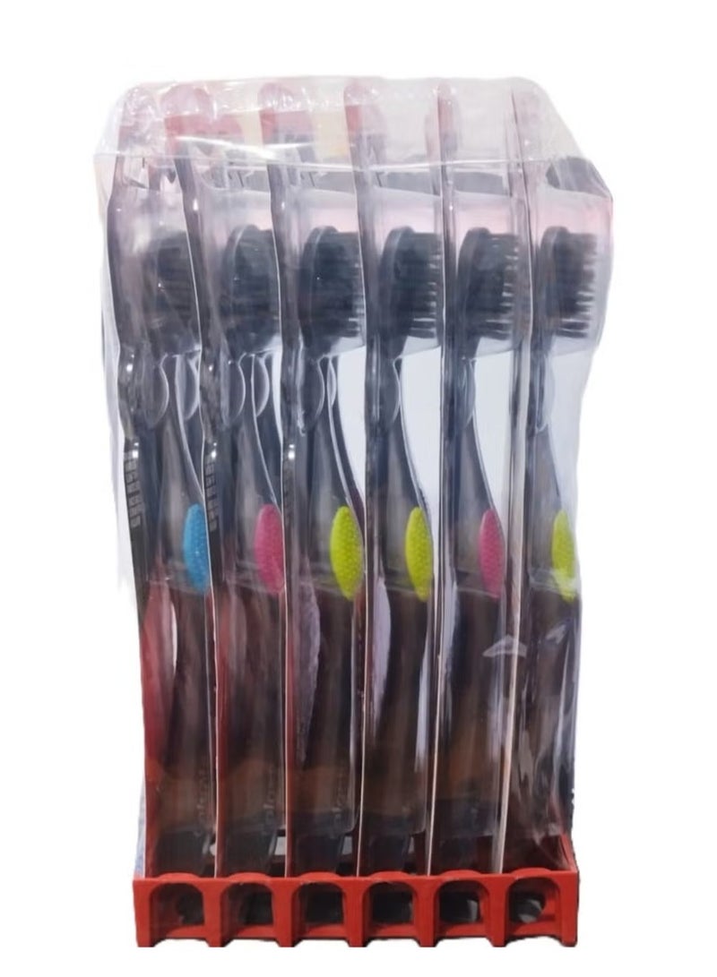 Colgate 360 Charcoal Toothbrush, medium,12Pcs ,Multi Color - Image 3