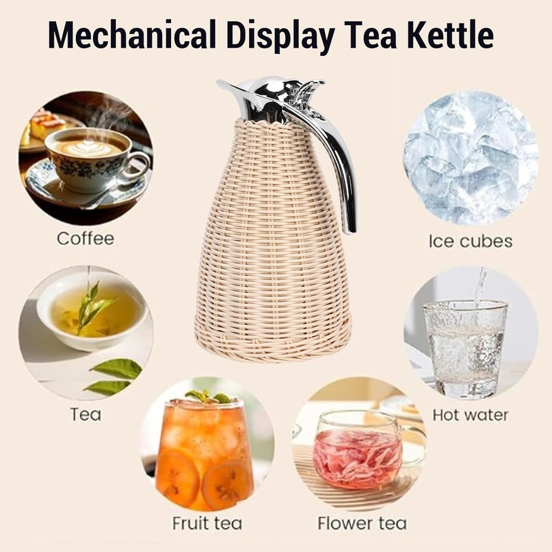 Thermal Jug, Handwoven Stainless Steel Carafe with 3 Layer Insulation and 12 Hour Heat Retention, 24 Hour Cold Preservation for Home or Office Use (Beige) - Image 3