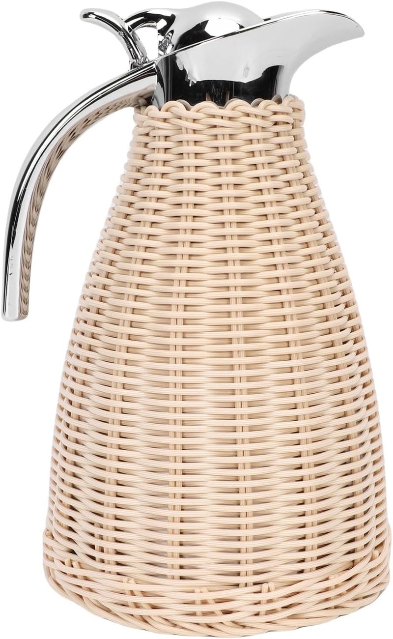 Thermal Jug, Handwoven Stainless Steel Carafe with 3 Layer Insulation and 12 Hour Heat Retention, 24 Hour Cold Preservation for Home or Office Use (Beige) - Image 1