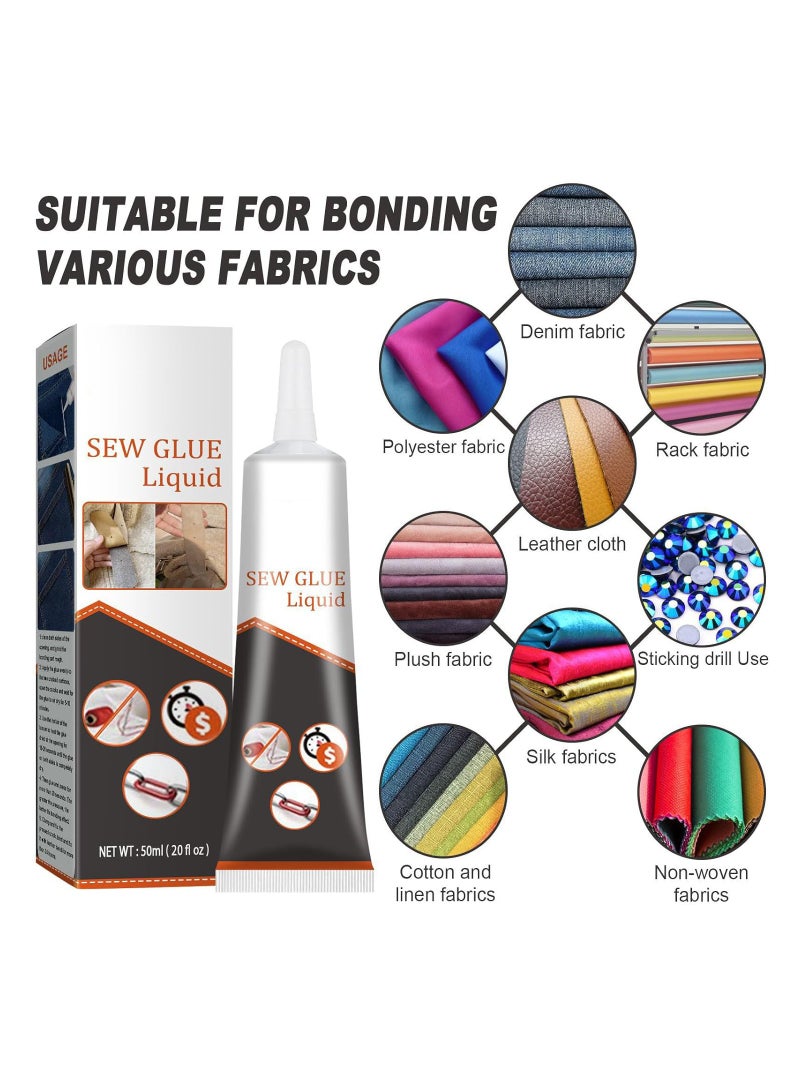 2PCS Cloth Repair Sew Glue, Instant Sew Glue Bonding Liquid, Quick Dry Multi Fabric Sew Glue, Fabric Glue for Clothing Permanent Washable, for Clothing Cotton Flannel Denim Leather, 50ml - Image 4