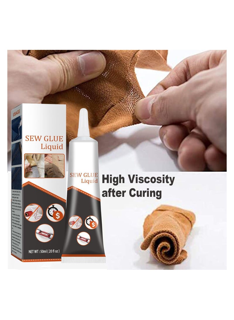 2PCS Cloth Repair Sew Glue, Instant Sew Glue Bonding Liquid, Quick Dry Multi Fabric Sew Glue, Fabric Glue for Clothing Permanent Washable, for Clothing Cotton Flannel Denim Leather, 50ml - Image 3