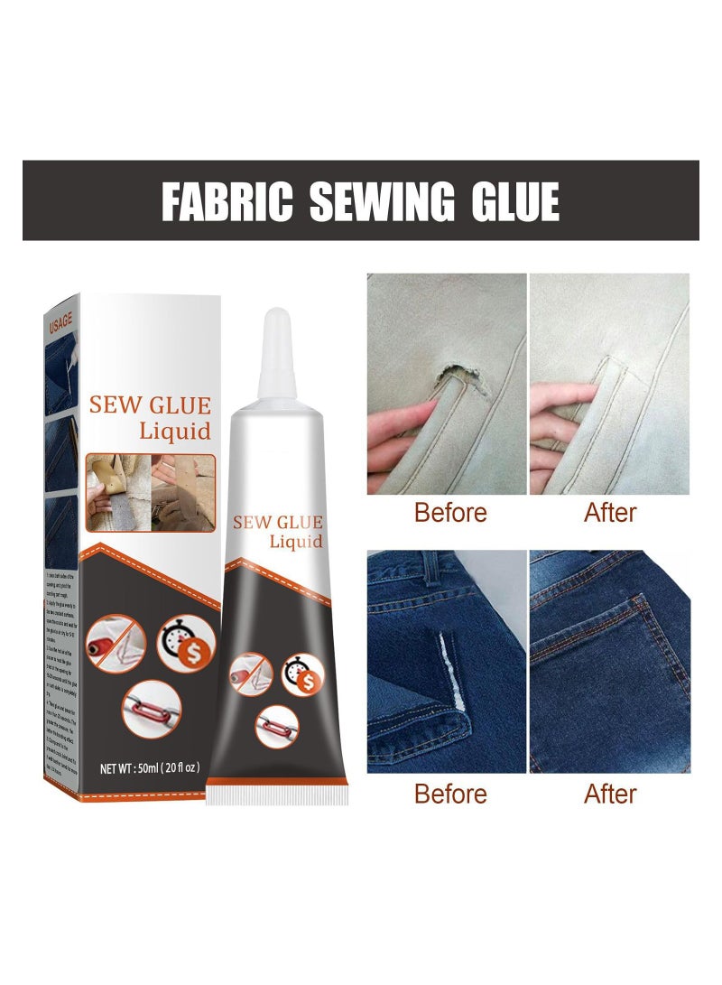 2PCS Cloth Repair Sew Glue, Instant Sew Glue Bonding Liquid, Quick Dry Multi Fabric Sew Glue, Fabric Glue for Clothing Permanent Washable, for Clothing Cotton Flannel Denim Leather, 50ml - Image 5