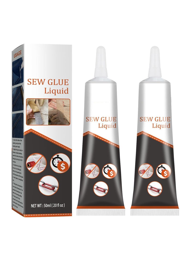 2PCS Cloth Repair Sew Glue, Instant Sew Glue Bonding Liquid, Quick Dry Multi Fabric Sew Glue, Fabric Glue for Clothing Permanent Washable, for Clothing Cotton Flannel Denim Leather, 50ml - Image 1