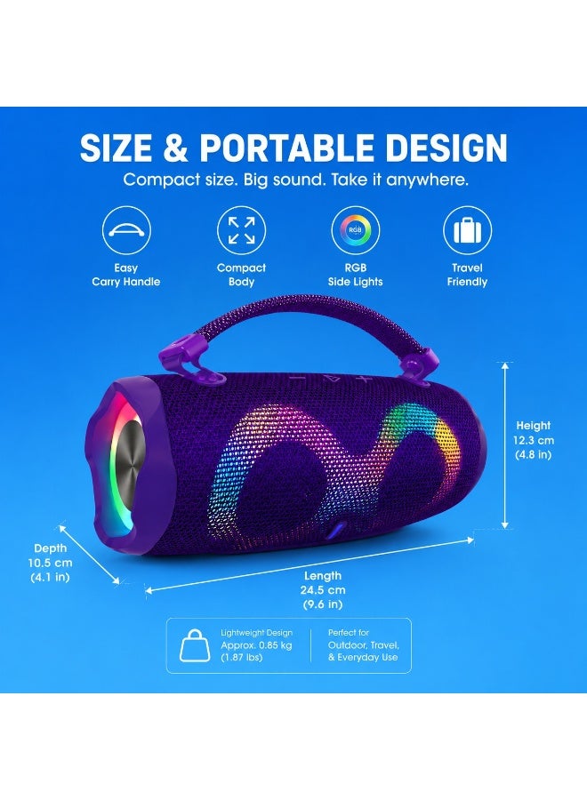 Smartbarry M50 Plus Portable Wireless Speaker Purple with RGB LED Lights, TWS Stereo Sound, 15000mAh Rechargeable Battery, Hands-Free Calling, Deep Bass Outdoor Bluetooth Party Speaker - Image 2