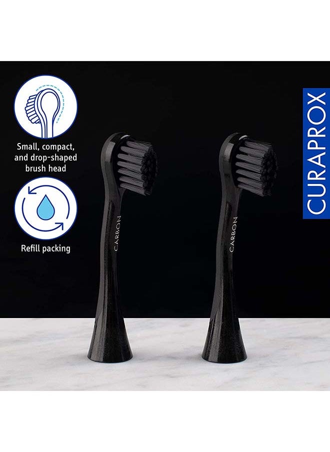 CURAPROX - رؤوس فرشاة الأسنان البديلة الكهربائية من Curaprox Hydrosonic Black Is White Carbon، قطعتين - رؤوس فرشاة الأسنان البديلة الكهربائية من Curaprox المصنوعة من الفحم المنشط. - Image 1