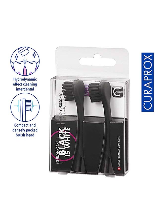 CURAPROX - رؤوس فرشاة الأسنان البديلة الكهربائية من Curaprox Hydrosonic Black Is White Carbon، قطعتين - رؤوس فرشاة الأسنان البديلة الكهربائية من Curaprox المصنوعة من الفحم المنشط. - Image 1