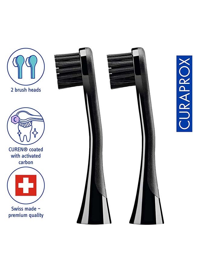 CURAPROX - رؤوس فرشاة الأسنان البديلة الكهربائية من Curaprox Hydrosonic Black Is White Carbon، قطعتين - رؤوس فرشاة الأسنان البديلة الكهربائية من Curaprox المصنوعة من الفحم المنشط. - Image 1