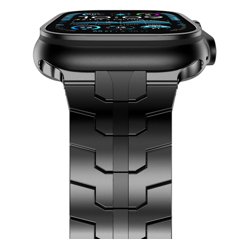 CHANCHY Stainless Steel Band for Apple Watch Band Apple Watch Ultra 3/2/1 Band 49mm, Series 11/10 46mm, 9/8/7 45mm, SE3/SE2/SE 6/5/4 44mm, 3/2/1 42mm, Metal Strap with Folding Clasp for Men, Black - Image 2