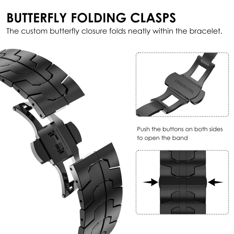 CHANCHY Stainless Steel Band for Apple Watch Band Apple Watch Ultra 3/2/1 Band 49mm, Series 11/10 46mm, 9/8/7 45mm, SE3/SE2/SE 6/5/4 44mm, 3/2/1 42mm, Metal Strap with Folding Clasp for Men, Black - Image 3