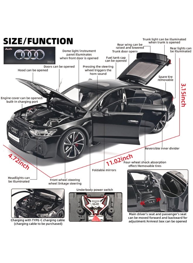 Adult 1/18 Scale Die-Cast Model Car Kit, Remote Control Key Version Metal Toy Car With Lights And Sound Effects (Black) - Image 2