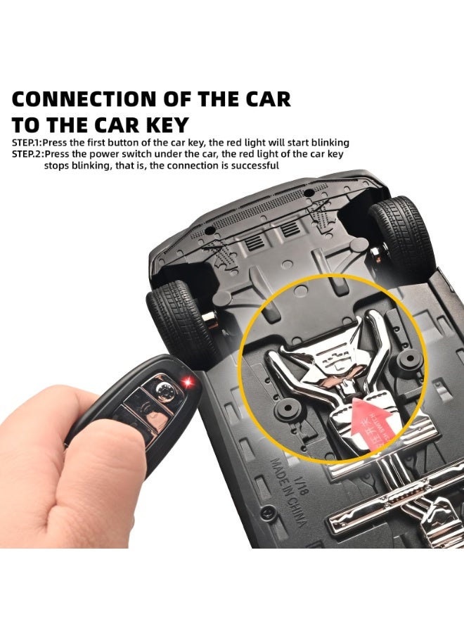 Adult 1/18 Scale Die-Cast Model Car Kit, Remote Control Key Version Metal Toy Car With Lights And Sound Effects (Black) - Image 4