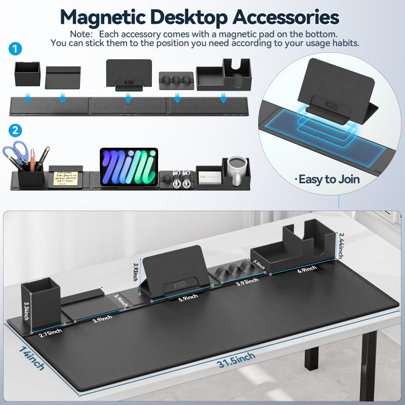 KDD Desk Pad Mat Set, 6 in 1 Mouse Mat with Magnetic Desktop Storage Accessories DIY Feature for Phone and Tablet Stand/Cup Holder/Pen Card Holder/Cable Management for Home Office Accessories - Image 5