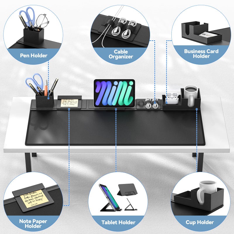 KDD Desk Pad Mat Set, 6 in 1 Mouse Mat with Magnetic Desktop Storage Accessories DIY Feature for Phone and Tablet Stand/Cup Holder/Pen Card Holder/Cable Management for Home Office Accessories - Image 2