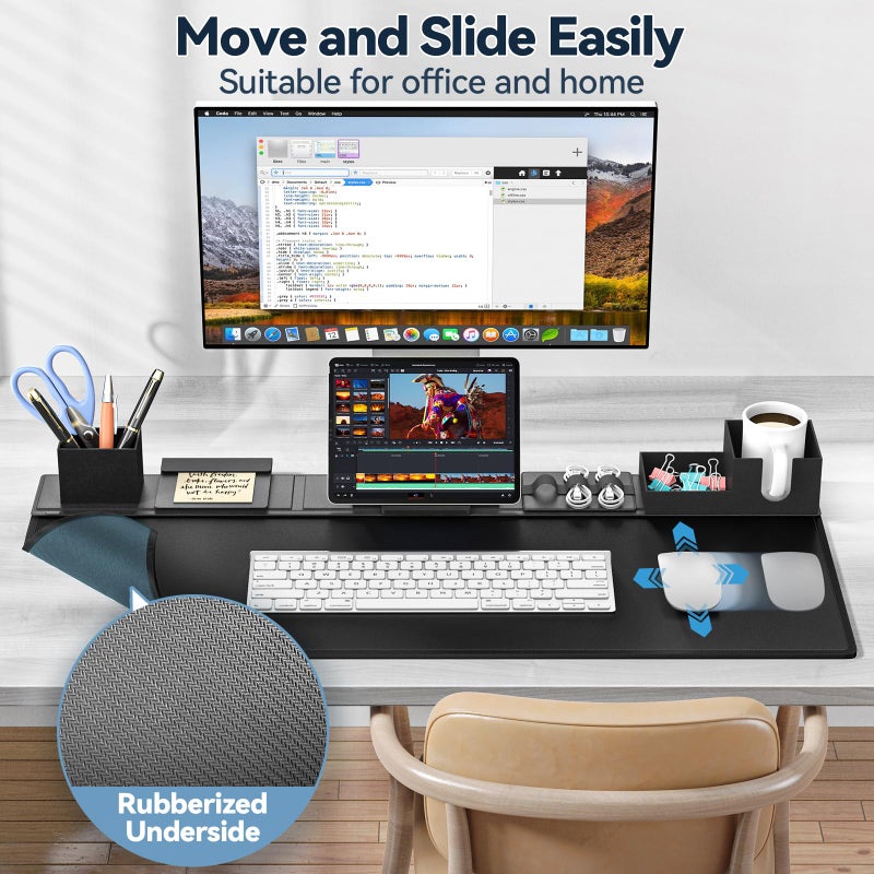 KDD Desk Pad Mat Set, 6 in 1 Mouse Mat with Magnetic Desktop Storage Accessories DIY Feature for Phone and Tablet Stand/Cup Holder/Pen Card Holder/Cable Management for Home Office Accessories - Image 3