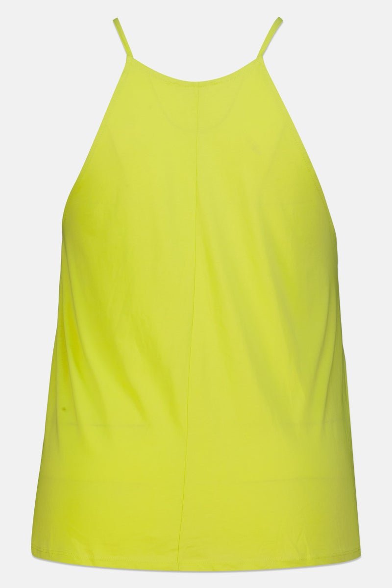 promod Women Square Neck Sleeveless Embroidered Tank Top, Lime Green - Image 2