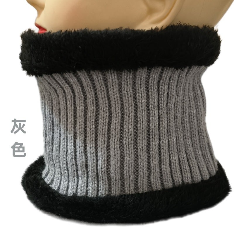 Unisex Thick Plush Knitted Neck Warmer Scarf Stripes (grey) - Image 1