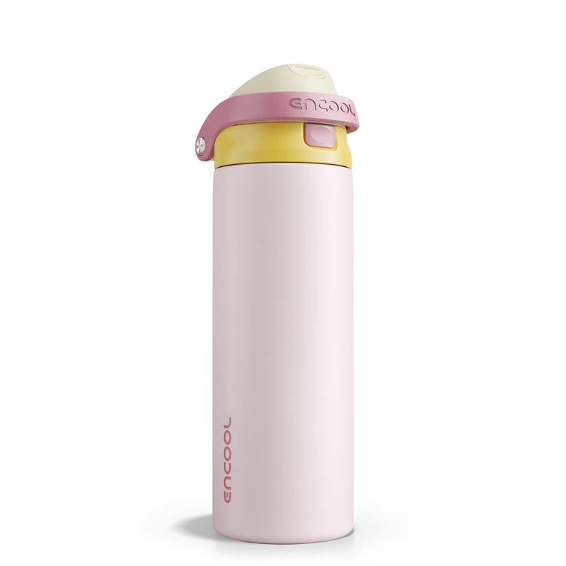 ENCOOL Leakproof Insulated Water Bottle with Straw Dual-Sip Water Bottle Bag-Safe Design for Work, Commute & Gym â€“ Keeps Drinks Cold All Day, 24 oz, Blush Pink - Image 1