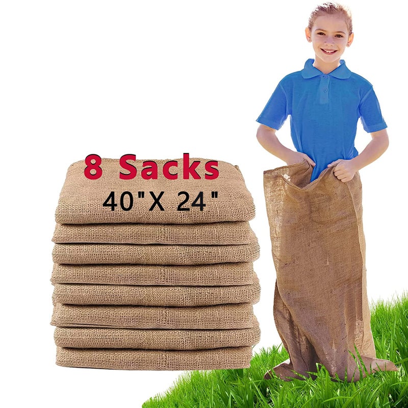Alytree 8 Pack Burlap Potato Sack Race Bags 24x40 Outdoor Lawn Games for Kids Adults Outside Yard Games for Birthday Party Field Day Family Reunion Carnival Easter Halloween 4th of July - Image 3