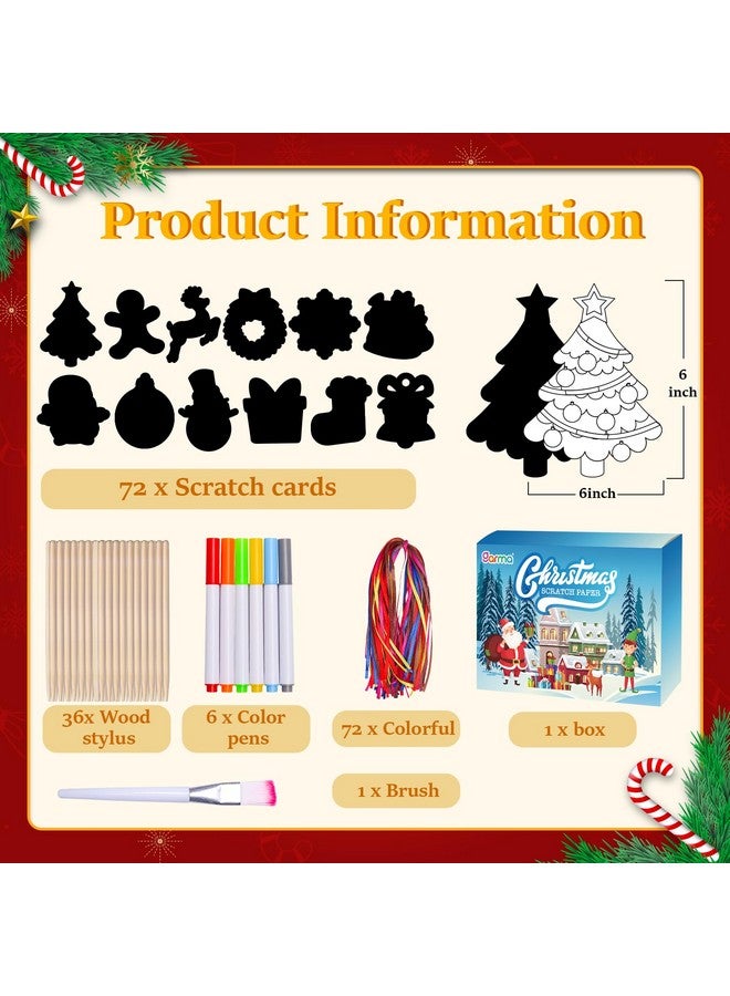 Garma 72Pcs Rainbow Color Scratch Paper Christmas Crafts, Christmas Scratch Art Ornaments Craft Educational Toys Christmas Stocking Stuffers For Kids Party Favors Supplies - Image 2