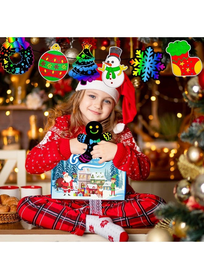 Garma 72Pcs Rainbow Color Scratch Paper Christmas Crafts, Christmas Scratch Art Ornaments Craft Educational Toys Christmas Stocking Stuffers For Kids Party Favors Supplies - Image 5