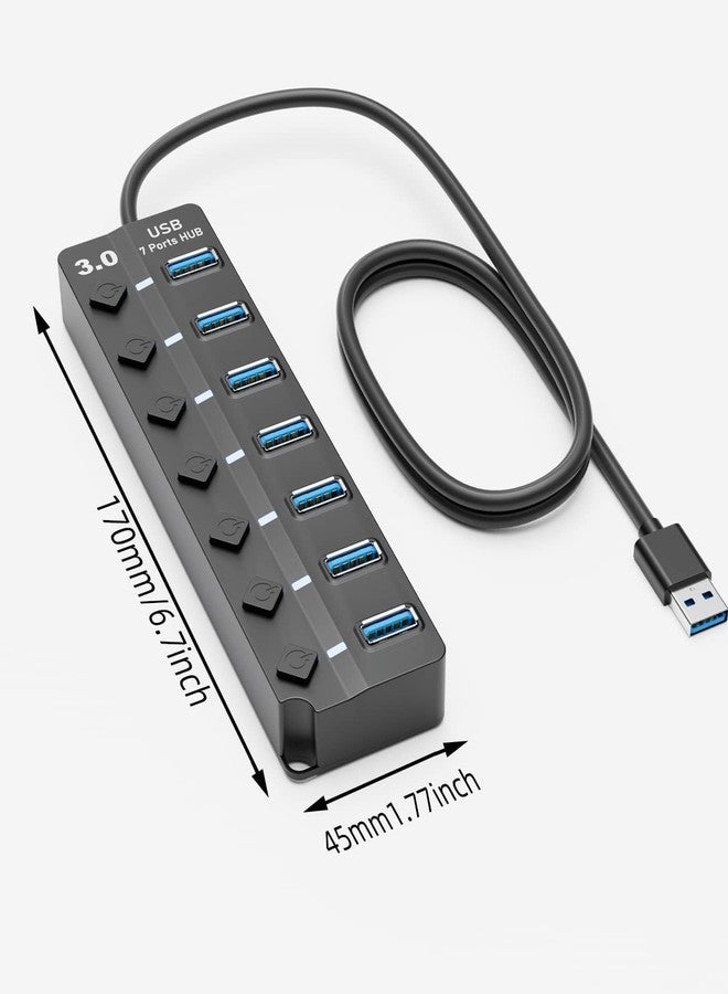 Eanetf USB 3.0 Hub, 7-Port with Individual On/Off Switches & LED Indicators, 5Gbps High-Speed Data Hub for Laptop, PC, MacBook, Surface Pro, PS5, HDD, Flash Drive (4ft Cable) - Image 2