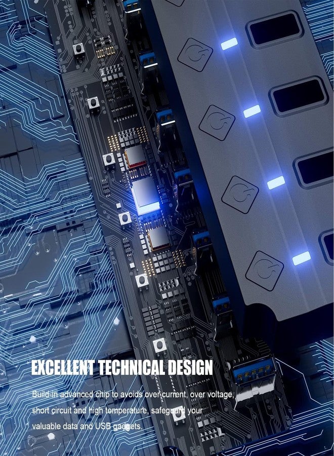 Eanetf USB 3.0 Hub, 7-Port with Individual On/Off Switches & LED Indicators, 5Gbps High-Speed Data Hub for Laptop, PC, MacBook, Surface Pro, PS5, HDD, Flash Drive (4ft Cable) - Image 5