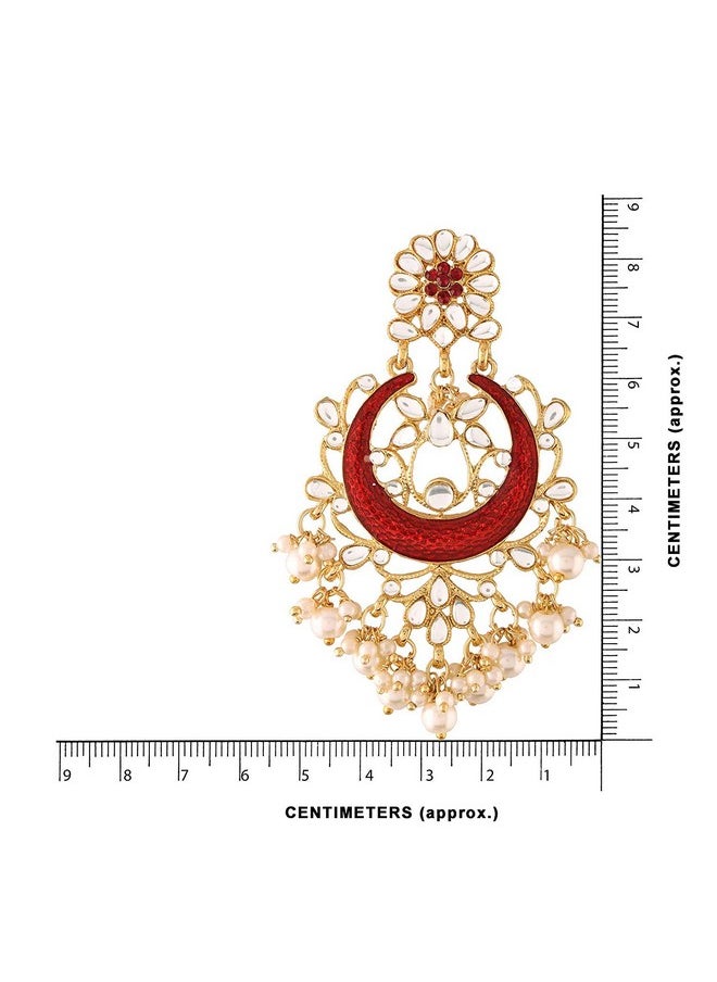I Jewels I Jewels Women's 18K Gold Plated Traditional Handcrafted Maroon Meena Work Earring Glided with Kundan & Pearls (E2794M)  - Image 4