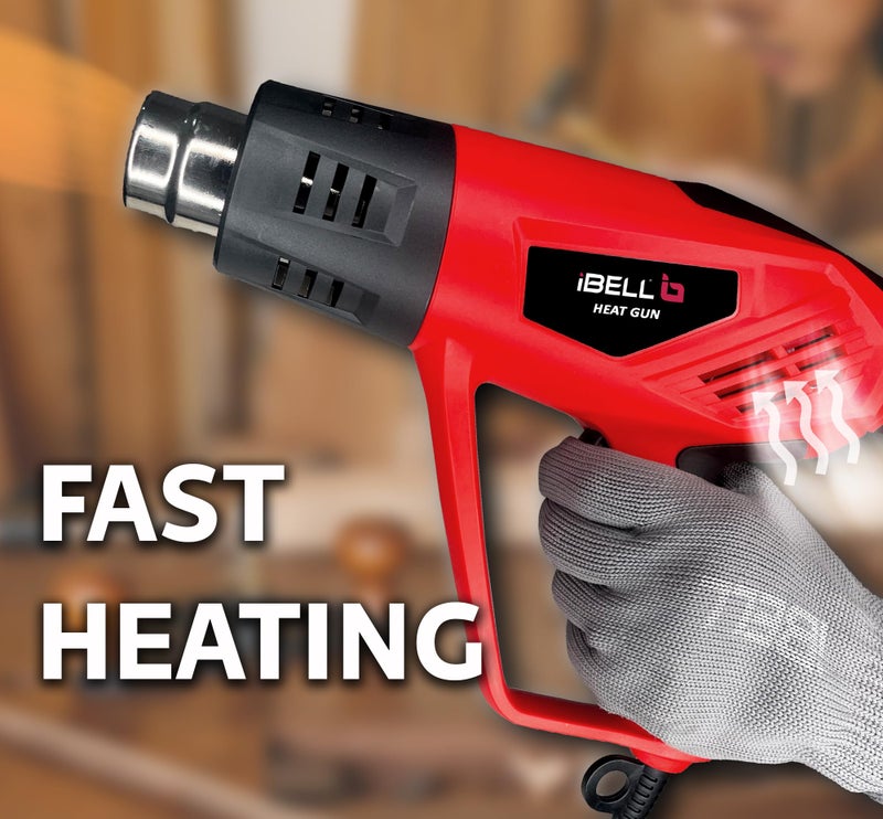 IBELL TOOLS IBELL HG20-98 Heat Gun with 4 Nozzles, 2000W, 12 Temperatures 50 °C to 600 °C, Dual Air Flow 250 | 550 L/min - Image 2