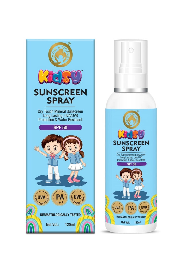 Mom & World Mom & World Mineral Based Kids Sunscreen Spray SPF 50, Water Resistant, UVA/UVB PA+++, 120ml - Safe for Baby and Kids  - Image 1