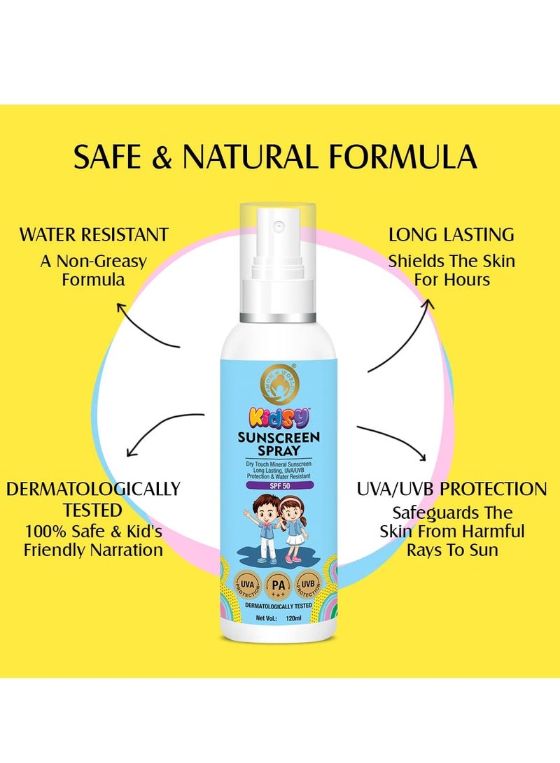 Mom & World Mom & World Mineral Based Kids Sunscreen Spray SPF 50, Water Resistant, UVA/UVB PA+++, 120ml - Safe for Baby and Kids  - Image 3