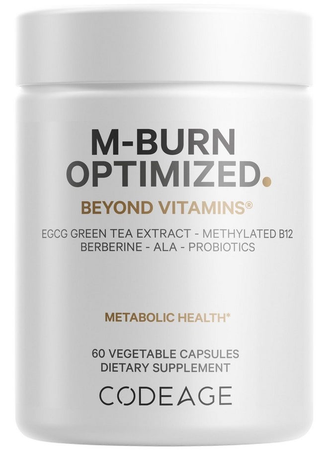 Codeage Codeage M-Burn Optimized Supplement - Decaffeinated Green Tea Std. to 50% EGCG, Berberine, Akkermansia, Vitamin B12 - Probiotics - Vitamins - 60 Capsules  - Image 1