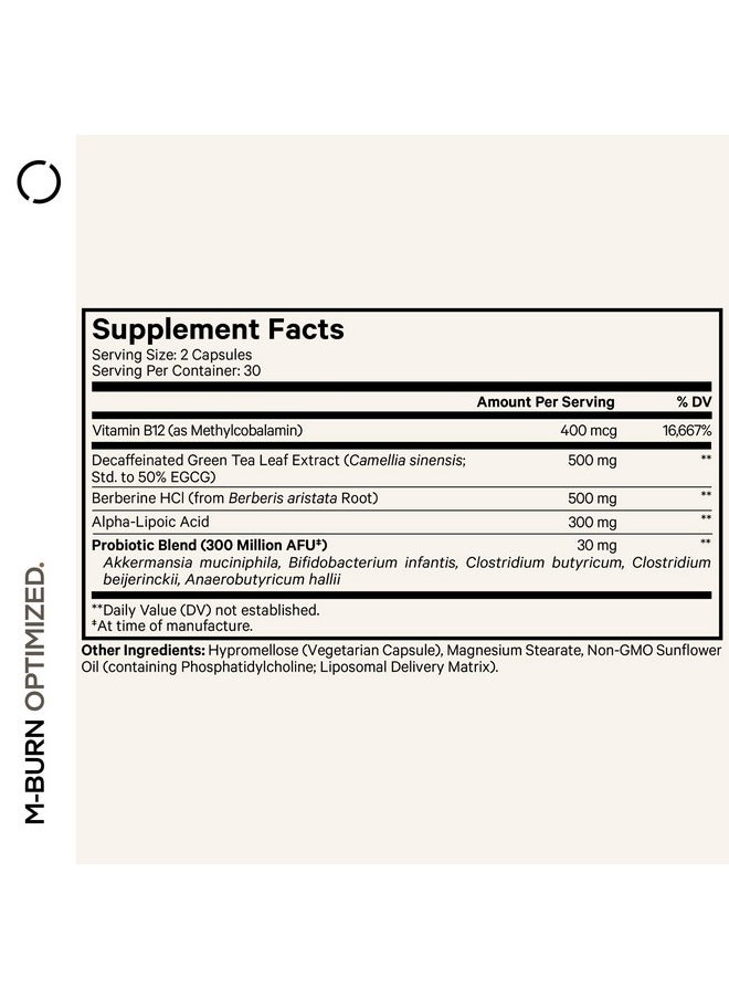 Codeage Codeage M-Burn Optimized Supplement - Decaffeinated Green Tea Std. to 50% EGCG, Berberine, Akkermansia, Vitamin B12 - Probiotics - Vitamins - 60 Capsules  - Image 2