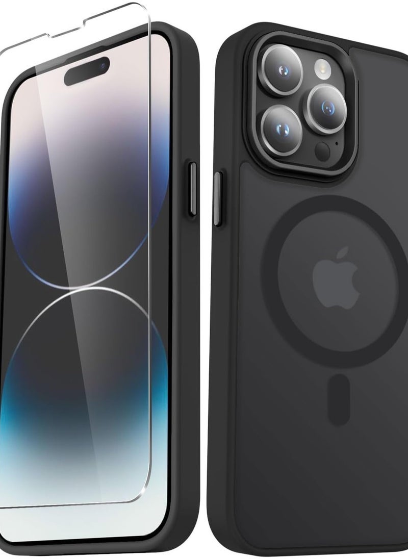 ELTRAZONE iPhone 14 Pro Max Case, Matte Magnetic Phone Case with 1 Screen Protector, Support for Magsafe, Translucent Frosted Slim Shockproof Protective Cover for iPhone 14 Pro Max 6.7 inch, Black - Image 1