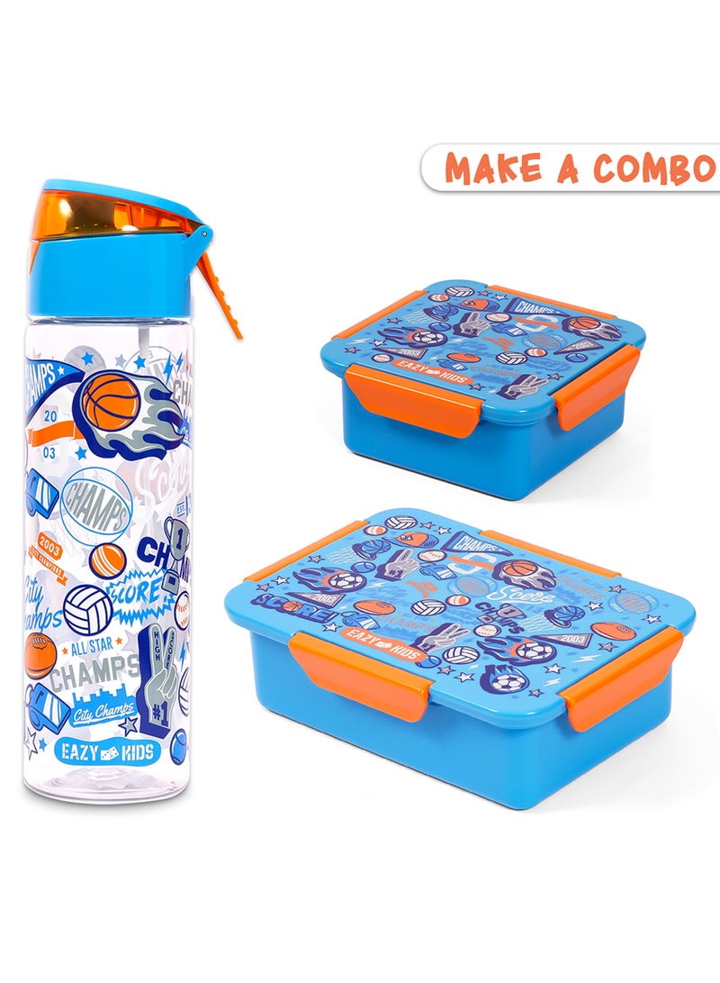 Eazy Kids 1, 2, 3, 4 Compartment Convertible Bento Lunch Box Soccer - Blue 850Ml - Image 2